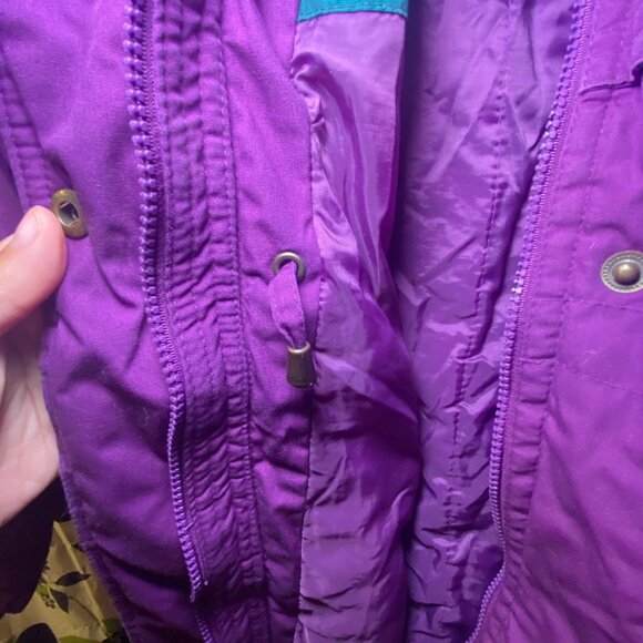 Vintage XL Purple Jacket Plaid Lining Multi-Pocket Warm Outdoor Coat NO HOOD - Picture 6 of 8
